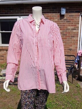 Old Navy Red/orange & White Striped Button-Up Shirt